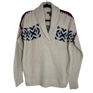 Chaps Aztec Women’s  Cream and Navy Shawl Collar XL Waffle Knit Sweater